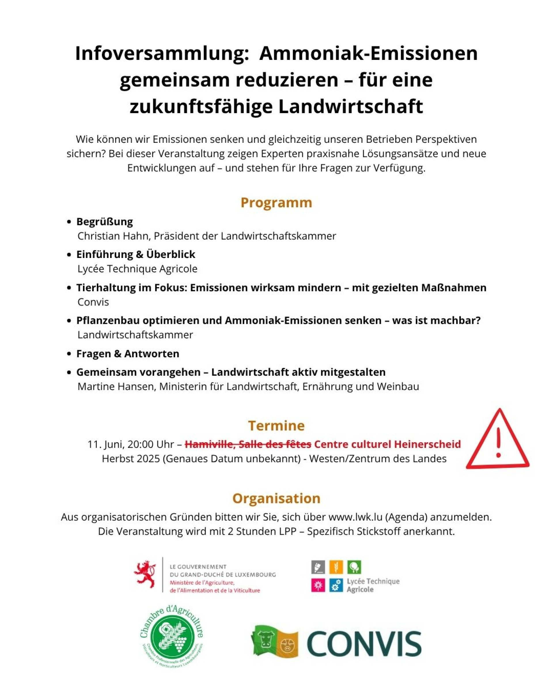 Infoversammlung Ammoniak-Emissionen gemeinsam reduzieren – für eine zukunftsfähige Landwirtschaft Wie können wir Emissionen senken und gleichzeitig unseren Betrieben Perspektiven sichern Bei diese (1)